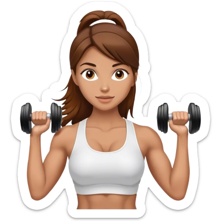 White beautiful fitness women with brown hair with dumbbells in their hands sticker