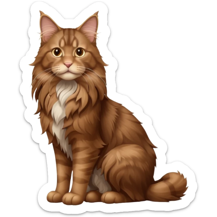 A high-resolution photo-realistic digital illustration of a brown maine coon cat, full body noble maine coon sitting sticker