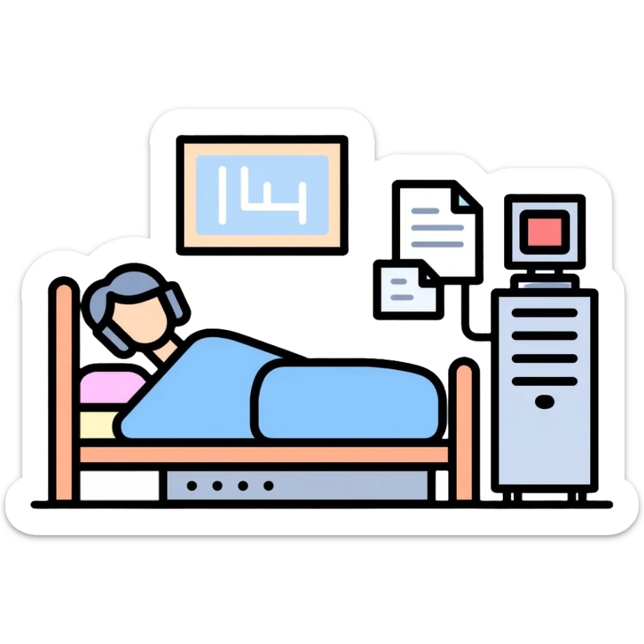 medical sleep lab with patient connected to sleep monitoring equipment for polysomnography sticker