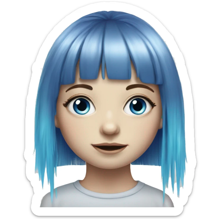 Hyperrealistic drawing pale girl with blue eyes and rainbow long hair with fringe  sticker