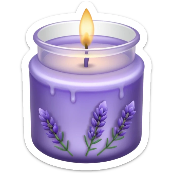 Lavender candle – purple wax in frosted glass jar with lavender flower inside sticker