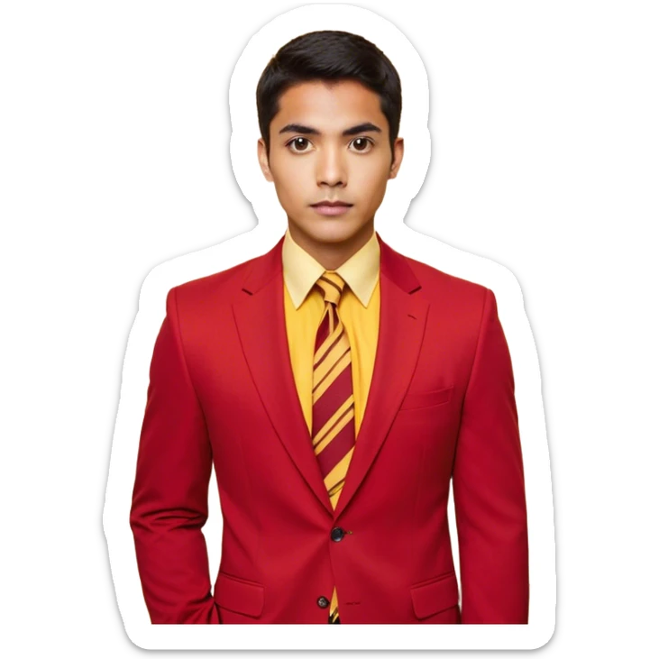 "A bust of a professional man wearing a red blazer with yellow accents, a yellow dress shirt, and a red tie, symbolizing career growth and opportunities. He has a confident expression, short well-groomed hair, and a determined look. Behind him, a financial or business growth chart (📈) with a bold red upward-trending arrow is displayed, reinforcing the theme of progress and success. The background is minimalistic, with clean lines focusing on the man’s upper torso and the business chart. The overall design is modern, professional, and business-oriented. sticker