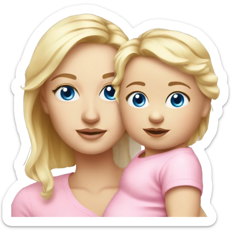 blue eyed blonde mom and newborn girl realistic pink sticker