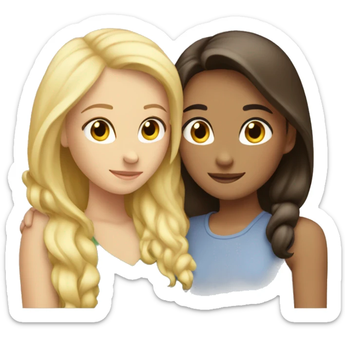 Best friends blonde girl and brunette girl hugging sticker
