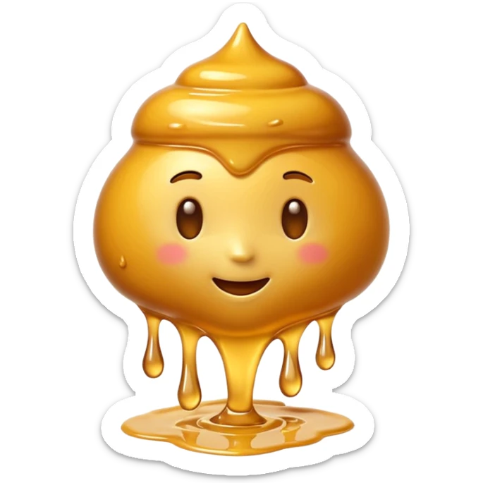 3D iPhone style emoji of golden honey, thick and glossy texture, dripping slowly, isolated on white background, soft shadows, high detail, playful and cute. sticker