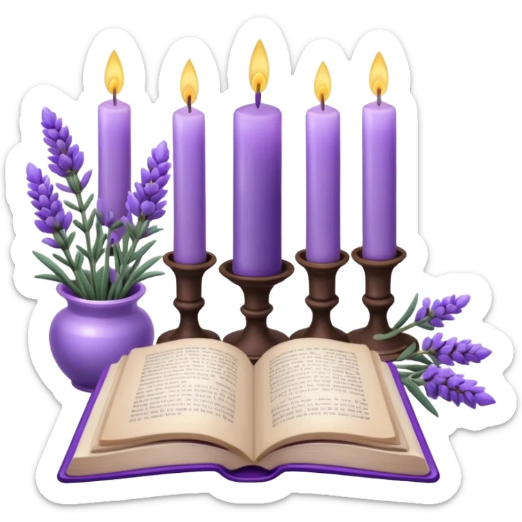 Gorgeous beautiful aesthetic decorative Lavender flowers and candles and book  sticker