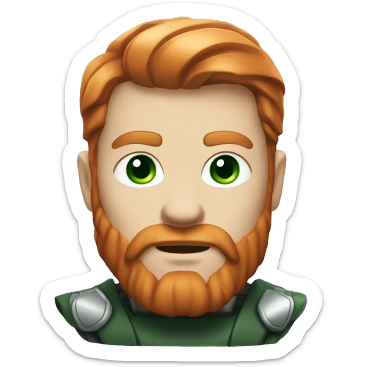 Serious man with red hair, trimmed beard, gray-green eyes, wearing Thor's helmet, iOS emoji style. sticker