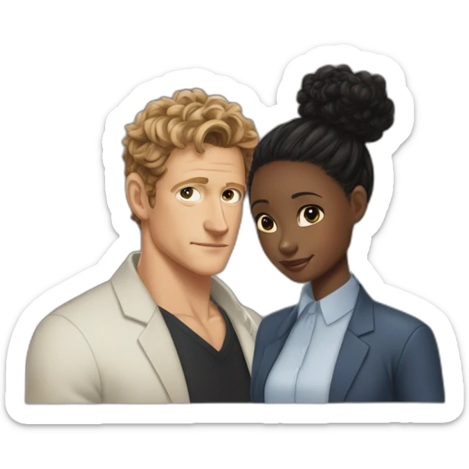 wentworth miller and Simon Baker and a black girl brown eyes and sblack hair in a bun sticker