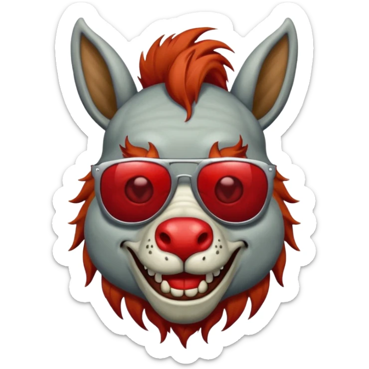 Zombie donkey with sun glasses and red hair and joker nose hungry  sticker