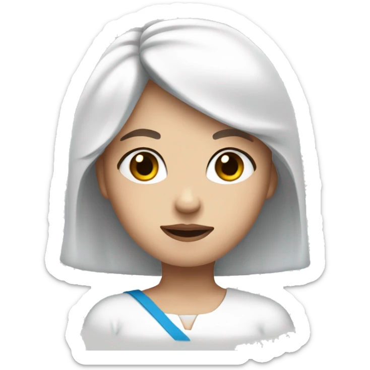 Girl with brown hair, blue eyes and white skin shrugging sticker