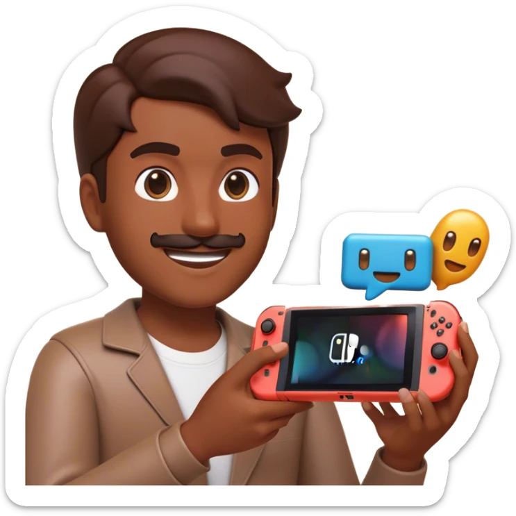 Clash of Clans aesthetic: Cinematic Playful Nintendo Switch Portrait Emoji, rendered in a 3D vector-style similar to standard emojis with minimal shading and bold, simplified shapes. A compact, distinct form with signature details, softly glowing with a nostalgic gaming charm. Simplified yet unmistakably iconic, highly detailed and consistent, glowing with a soft radiance and high shine. Stylized with a touch of retro gaming magic and a soft glowing outline, capturing the essence of a beloved gaming relic with a friendly, playful manner! sticker