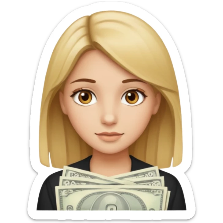 a girl with brown eyes,brown hair,and blonde money pieces sticker