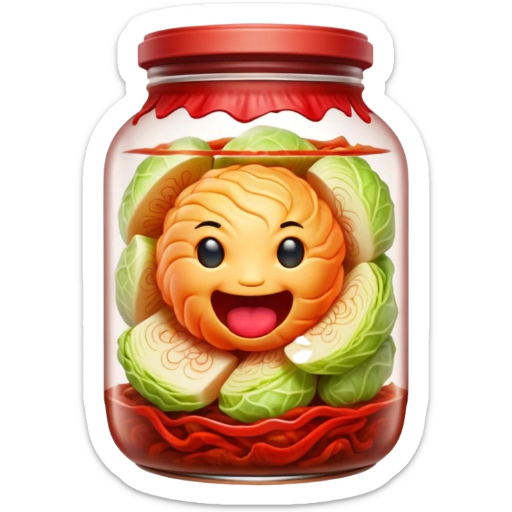 chopped up Kimchi Cinematic Realistic Kimchi Dish Emoji, depicted as spicy, fermented cabbage with vibrant red hues neatly served in a traditional jar, rendered with dynamic textures and bold, appetizing lighting. sticker
