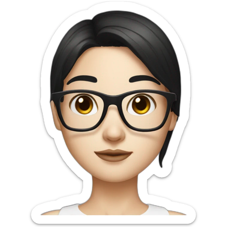 Create me a girl with a square cut, black hair, and square glasses and white skin sticker