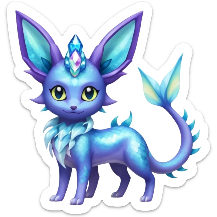 Shiny Iridescent Nebulae Espeon-Lumineon-Vaporeon-Amaura-Glaceon-Dragonair-Fakémon-hybrid-creature (full body)  sticker