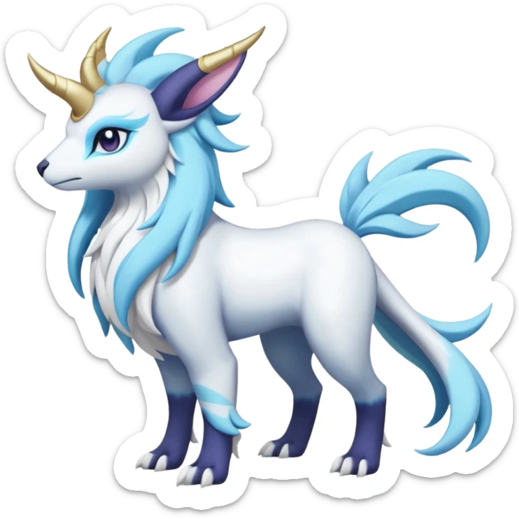 Shiny Glossy Pastel Light Divine Goated Beautiful Floral Snowy Pretty Absol-Amaura-Suicune-Cobalion-fusion, full body sticker