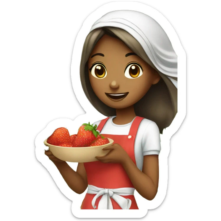 Girl eating a strawberry wearing apron the girl should wear an abaya  sticker