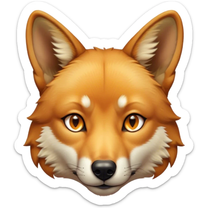 Cinematic Noble Dingo Portrait Emoji, Poised and regal, with a lean, agile build and a short, sandy-tawny fur that speaks of the wild outback, deep-set soulful amber eyes and alert ears, Simplified yet sharp and sophisticated features, highly detailed, glowing with a soft, dignified glow, high shine, intelligent and resourceful, stylized with an air of untamed elegance, focused and attentive, soft glowing outline, capturing the essence of a watchful and confident wild canine, so majestic it feels as though it could trot out of the screen with effortless authority! sticker