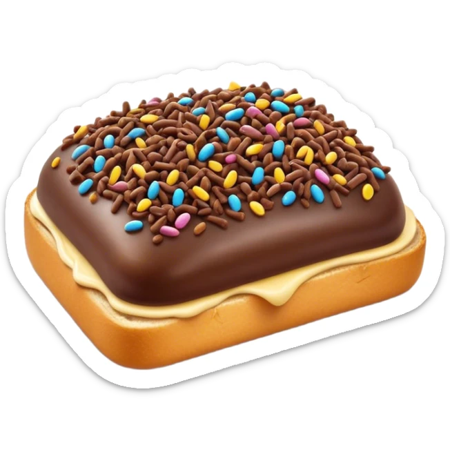 Cinematic Realistic Hagelslag Treat Emoji, depicted as crunchy chocolate sprinkles on buttered bread rendered with vivid textures and playful, inviting lighting. sticker