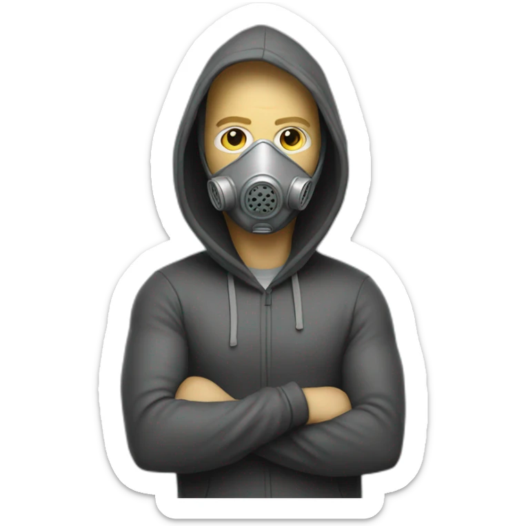 white man with hoodie and gas mask crossing arms with airbrush sticker
