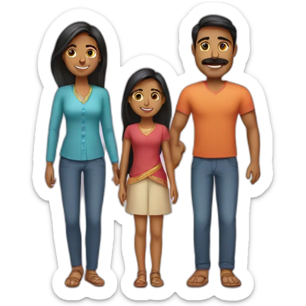 indian family with one dad straight hair and one son straight hair sticker