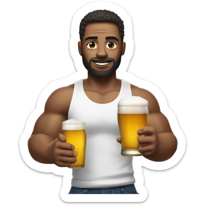 Visibly muscular white man, in tank top, holding a beer in left hand and PlayStation controller in right hand sticker