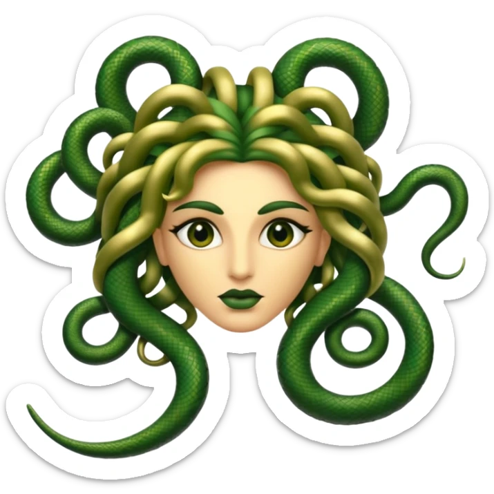 The Sicilian Medusa in gold and green and make the snake hair have snake faces  sticker