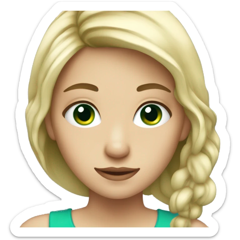 Create a girl with blond dark hair and blue eyes with green in the centre  sticker
