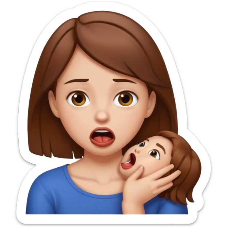 Make a emjoi of a brown hair girl choking herself In a joking way sticker
