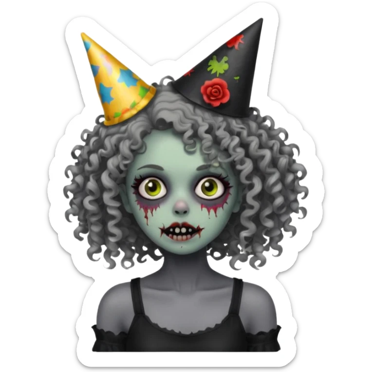 Black side party curly head girl zombie pale skin black crop top  sticker