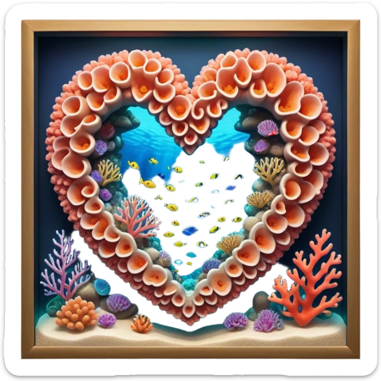 Cinematic Realistic Heart Reef Landscape Emoji, depicted with a naturally heart‚Äêshaped coral formation in vibrant marine hues, rendered with detailed underwater textures and luminous lighting. sticker
