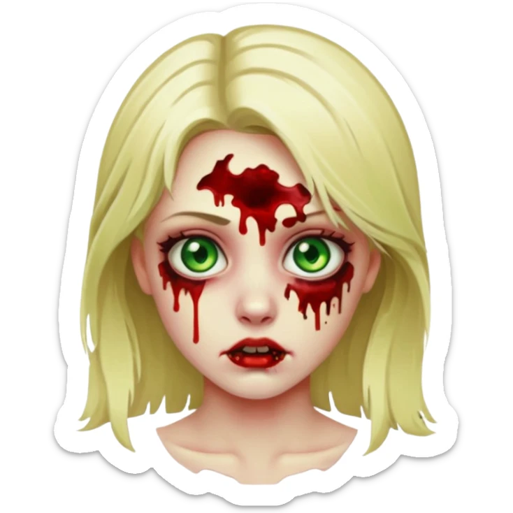 faça um emoji de um zumbi, uma menina loira com olho verdes, sangue sticker