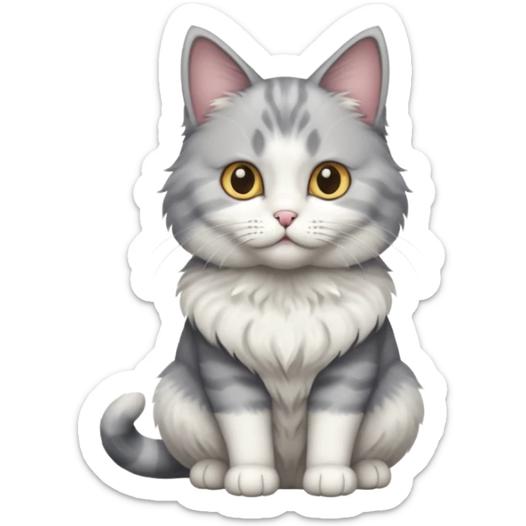a grey and white cat sitting regally sticker