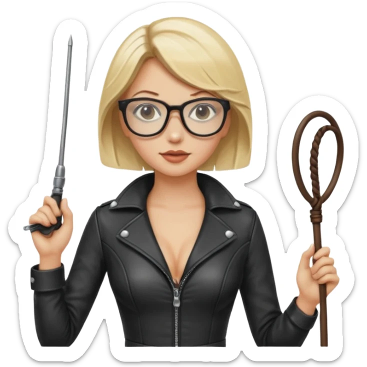  Sexy Dominatrix blonde hair and glasses full body with whip sticker