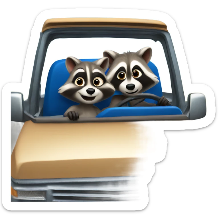 Raccoon driving blue pickup truck with girlfriend raccoon  sticker