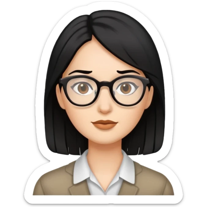 perempuan berambut hitam dengan sedikit berwarna coklat memakai kacamata sticker