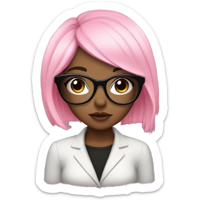 girl with pink glasses and black hair with curtain bangs with long lashes sticker