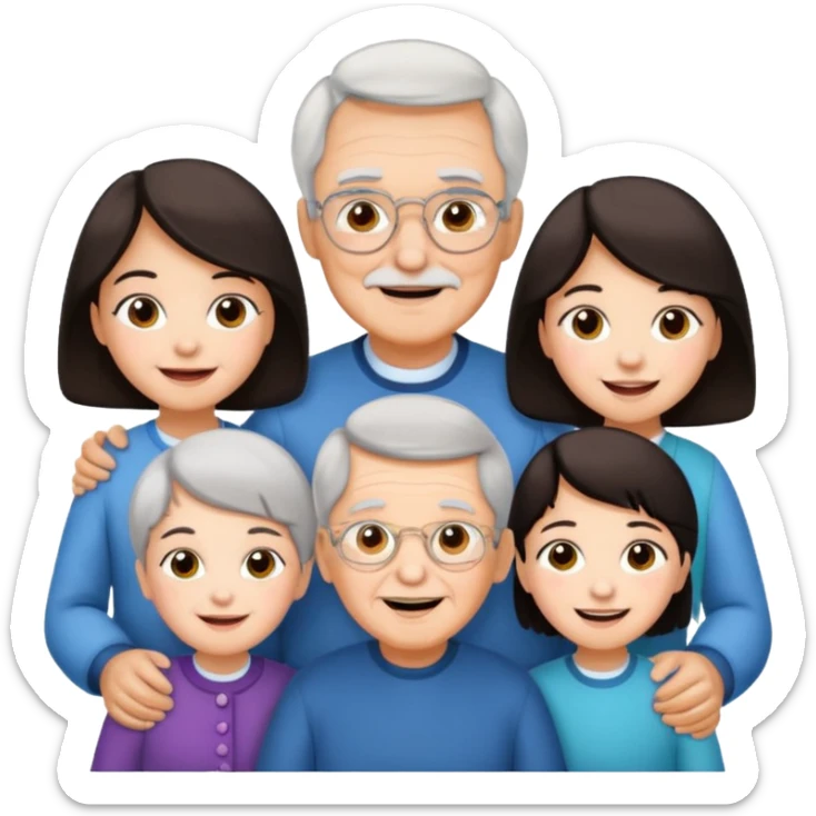 All white grandma and grandpa with 2 girls and 2 boys. The kids should have dark hair sticker