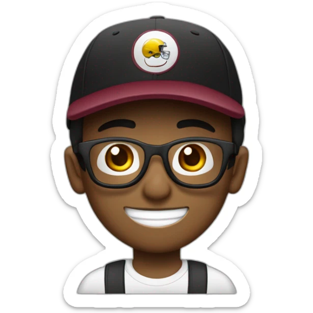 Chico joven con gorra hacia atrás color negra lentes negros sacando la lengua buso vinotinto de fútbol   sticker