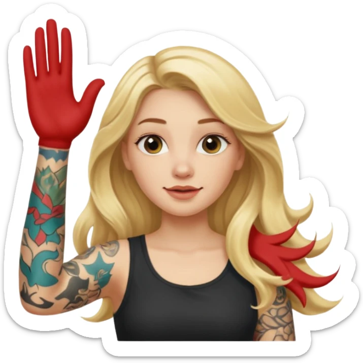 blonde girl with long hair waving with tattoos sticker