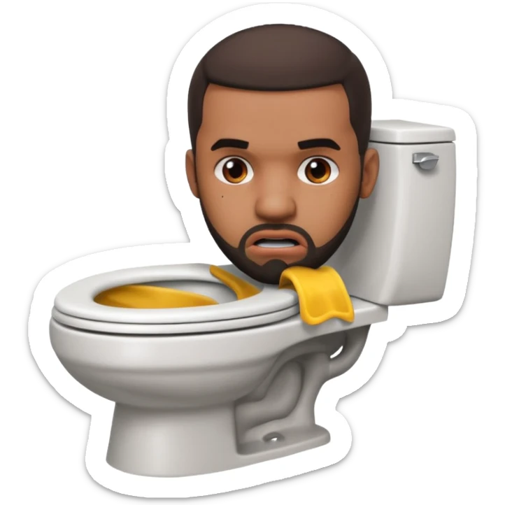 The famous musical artist, drake, drake’s head is putting on an exaggerated angry expression and appears popping his head out of a toilet. sticker