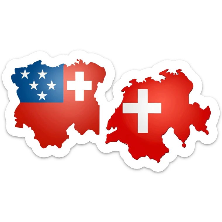 Outline/silhouette of the Swiss map. Within this map, make half of it the American flag and the other half Swiss flag  sticker