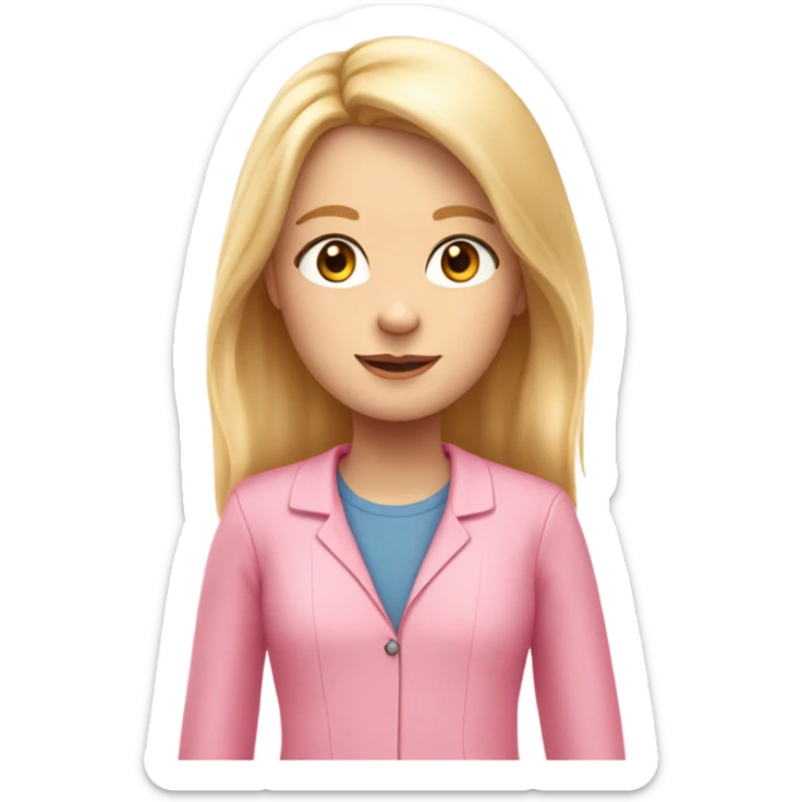 een meisje met blond haar en die is heel mooi met een roze schooloutfit sticker