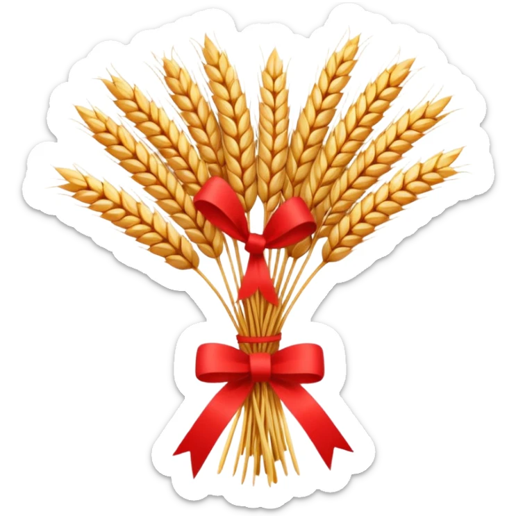 Emoji of a bundle of wheat tied with a ribbon, flat style, simple, white background sticker