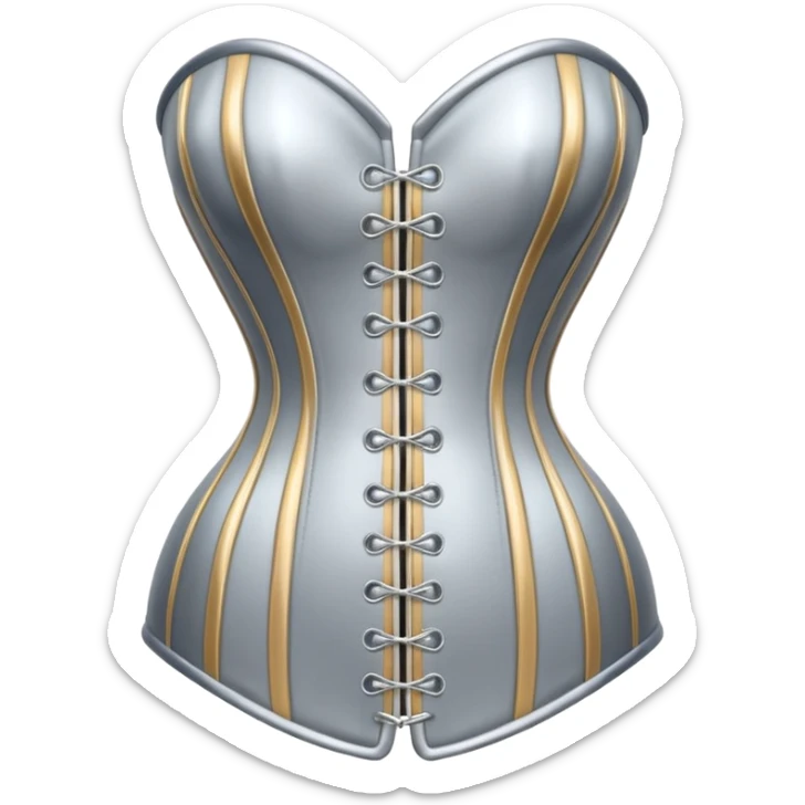 A luxury corset emoji made of silver chrome, smooth metallic curves, minimal fashion silhouette, glossy reflections, sensual high-end aesthetic, iOS emoji style, centered, clean white background sticker