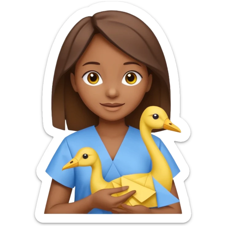 happy-african-young-girl-with-brown-hair-in-a-white-kanga-shirt-holds-an-origami-yellow-and-blue-crane sticker