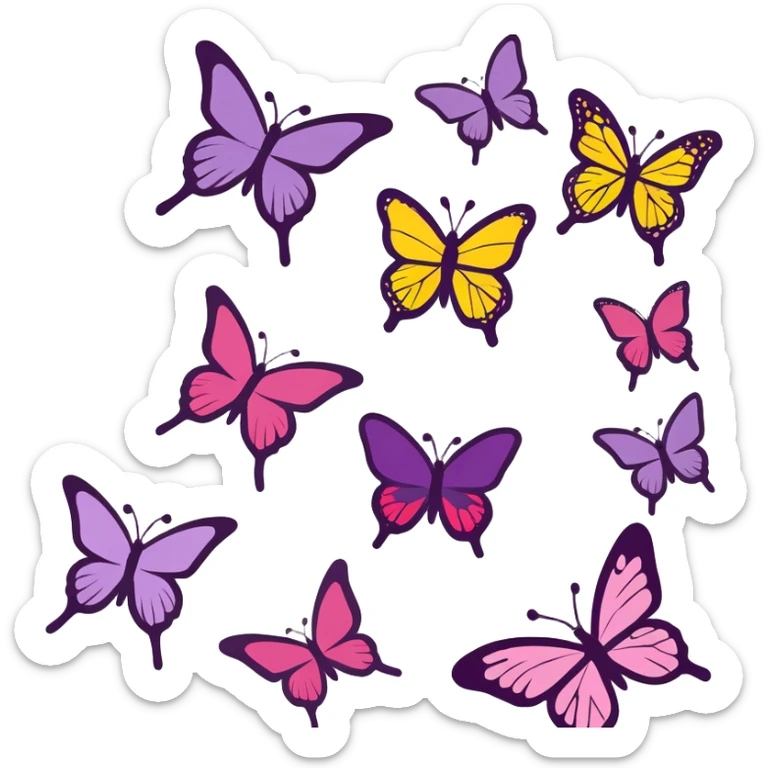 Créame varios stickers morados lindos y incluye mariposas sticker