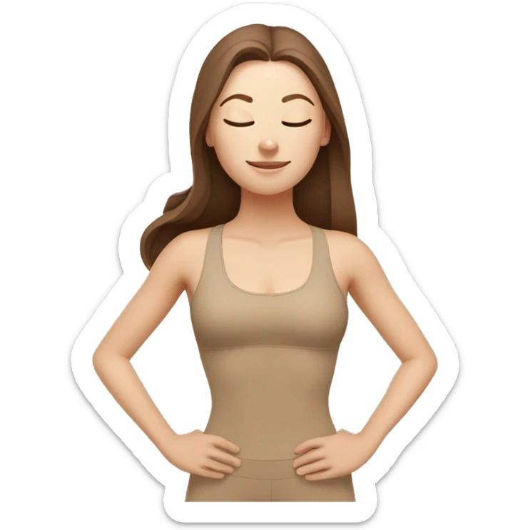 White Girl with brown hair doing yoga in beige tight yoga suit sticker