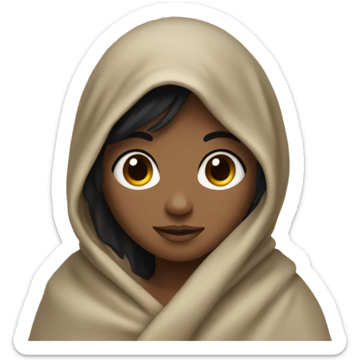 Girl with tan skin and black hair wrapped up in a blanket sticker