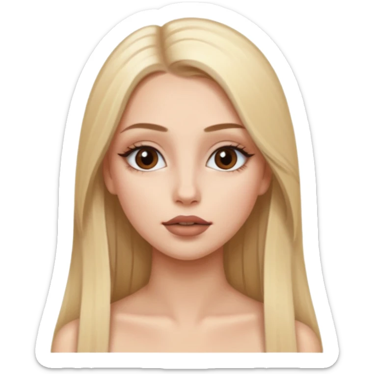 una chica con pose divertida de 18 años con los labios con pintalabios nude y los ojos maquillados, de piel blanca con el pelo liso, largo y rubio, ojos marrones GUAPA sticker